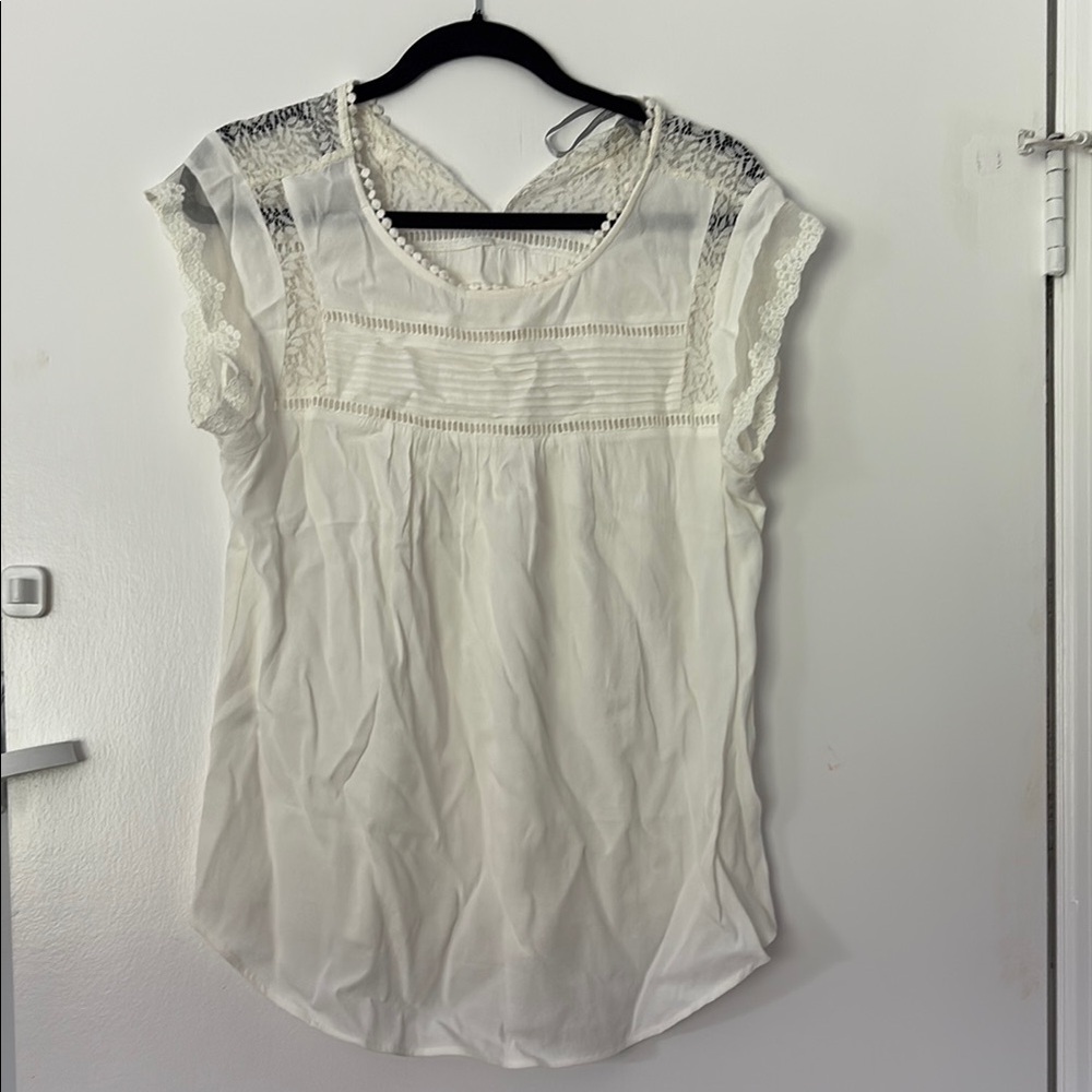 Daniel Rainn Ivory Lace Trim Blouse
